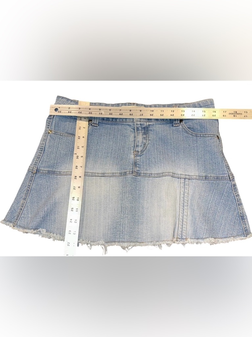 Y2K Micro Mini Jean Skirt Women’s Blue Denim Hydraulic Cotton Blend Stretch Sz 9 - Picture 6 of 6